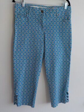 Verve Pants Capris - Girls Size 14 - Blue Flower Stretch Zip/Button (2479)